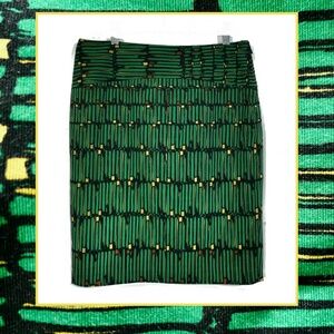 The Limited Size 6 Jungle Green Horizontal Abstract Cotton Pencil Skirt